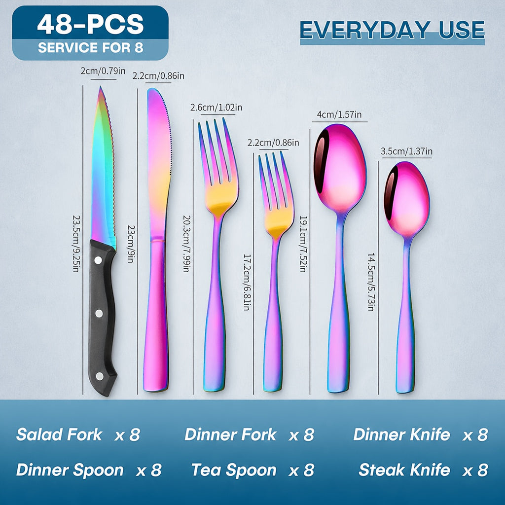 48-Piece Stainless Steel Flatware Set with Steak Knives Service for 8 Mirror Polished Silverware Dishwasher Safe