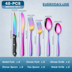 48-Piece Stainless Steel Flatware Set with Steak Knives Service for 8 Mirror Polished Silverware Dishwasher Safe
