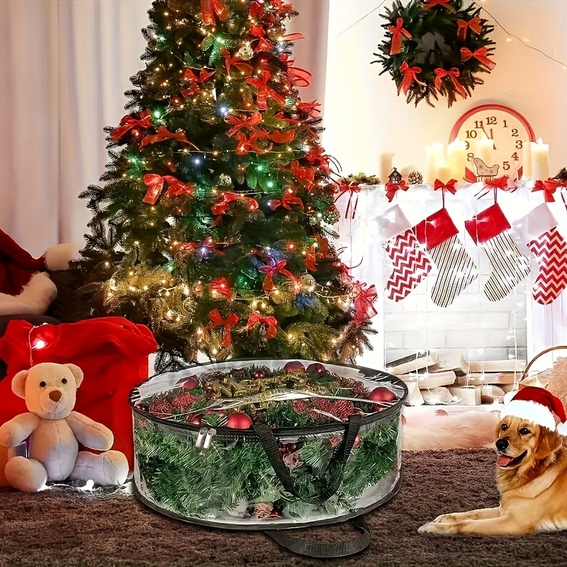 Transparent Wreath Storage Bags Heavy Duty PVC – 24 & 30 Inch Christmas Garland Protector Bags with Handles, 2 or 4 Pack, Seasonal Holiday Wreath Organizer