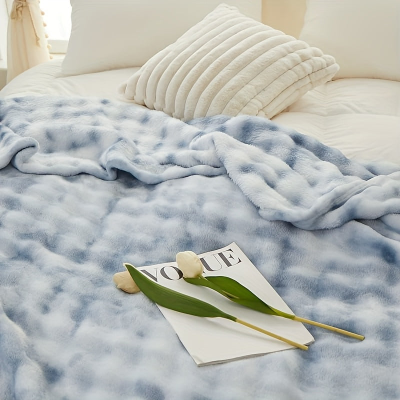Faux Rabbit Fur Tie-Dye Throw Blanket Reversible Soft Plush Blanket for Bed Sofa Couch All Seasons 4 Colors 4 Sizes Machine Washable