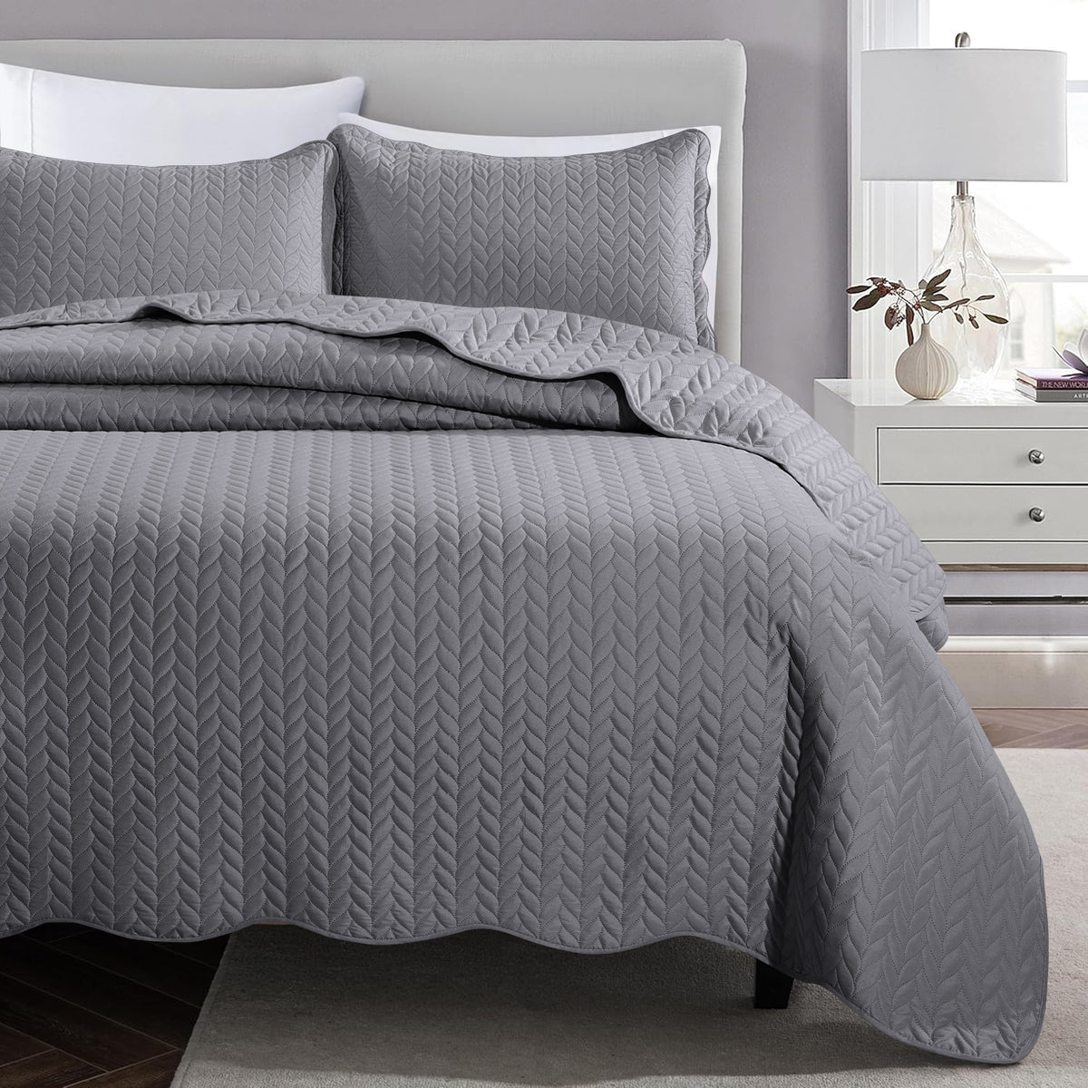 Microfiber Quilt Bedspread Set All Season Lightweight – Soft Breathable Quilted Coverlet Twin Full Queen King 16 Colors Machine Washable
