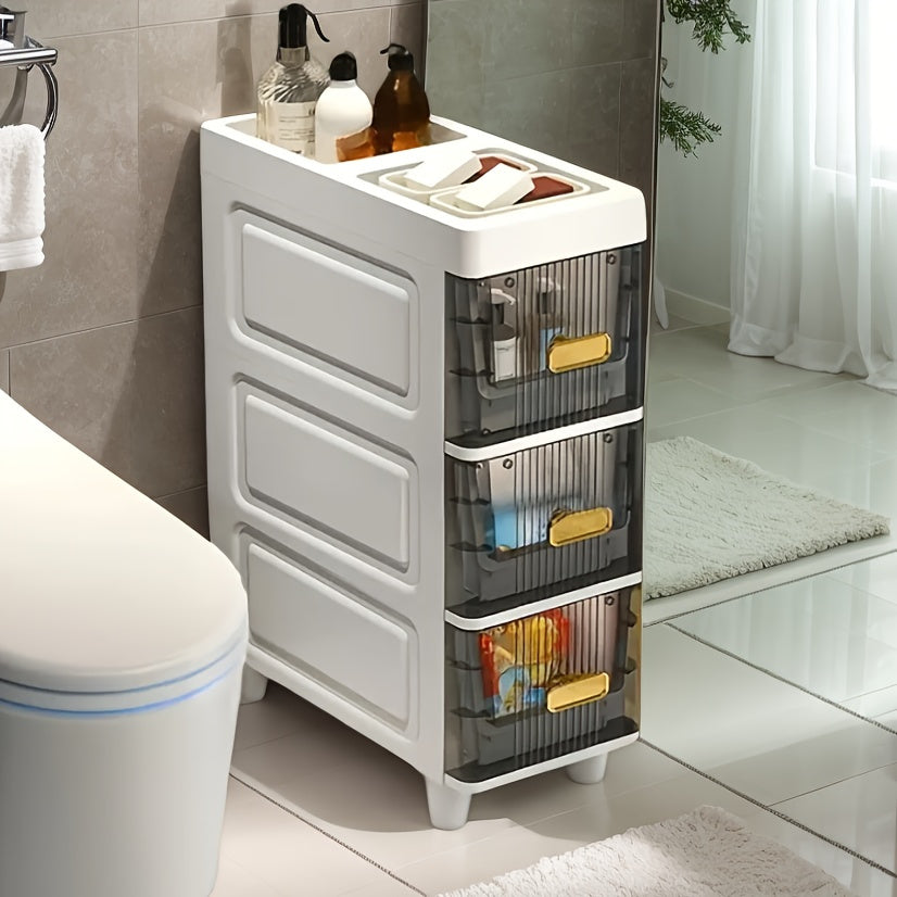 Slim Rolling Storage Cabinet with Drawers – Narrow Gap Organizer for Bathroom, Kitchen & Refrigerator Side Spaces, Multi-Layer Pull-Out Drawer Unit