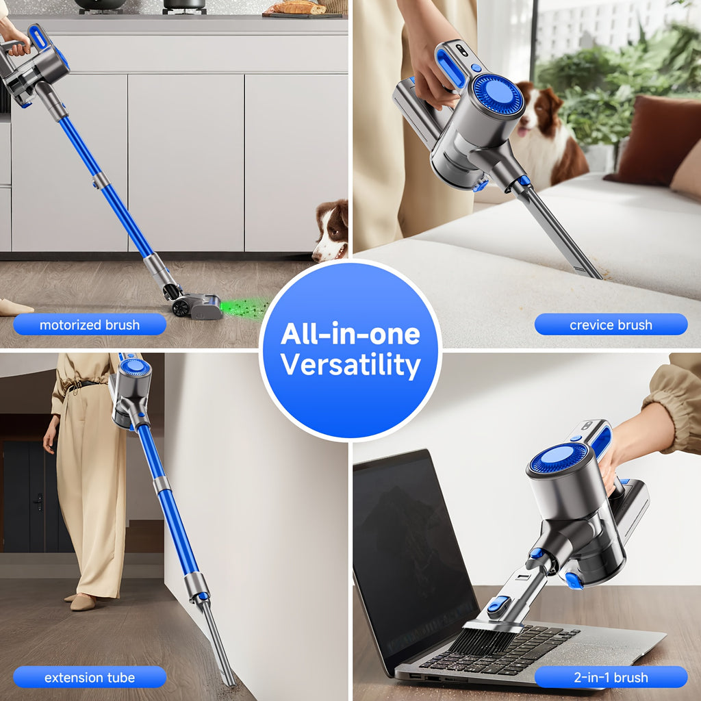 Cordless Vacuum Cleaner 54-64 KPA Lightweight with Anti-Tangle Brush, Removable Battery & Green LED – 45-Min Runtime for Carpet, Pet Hair, Hardwood Floors & Car Detailing