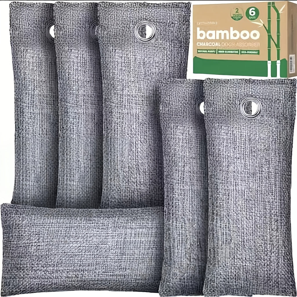Bamboo Charcoal Odor Absorber Bags, Activated Charcoal Air Purifying Odor Eliminator for Home Car Closet Pet & Smoke Room, Natural Unscented Deodorizer, 6-Grid or 10-Pack