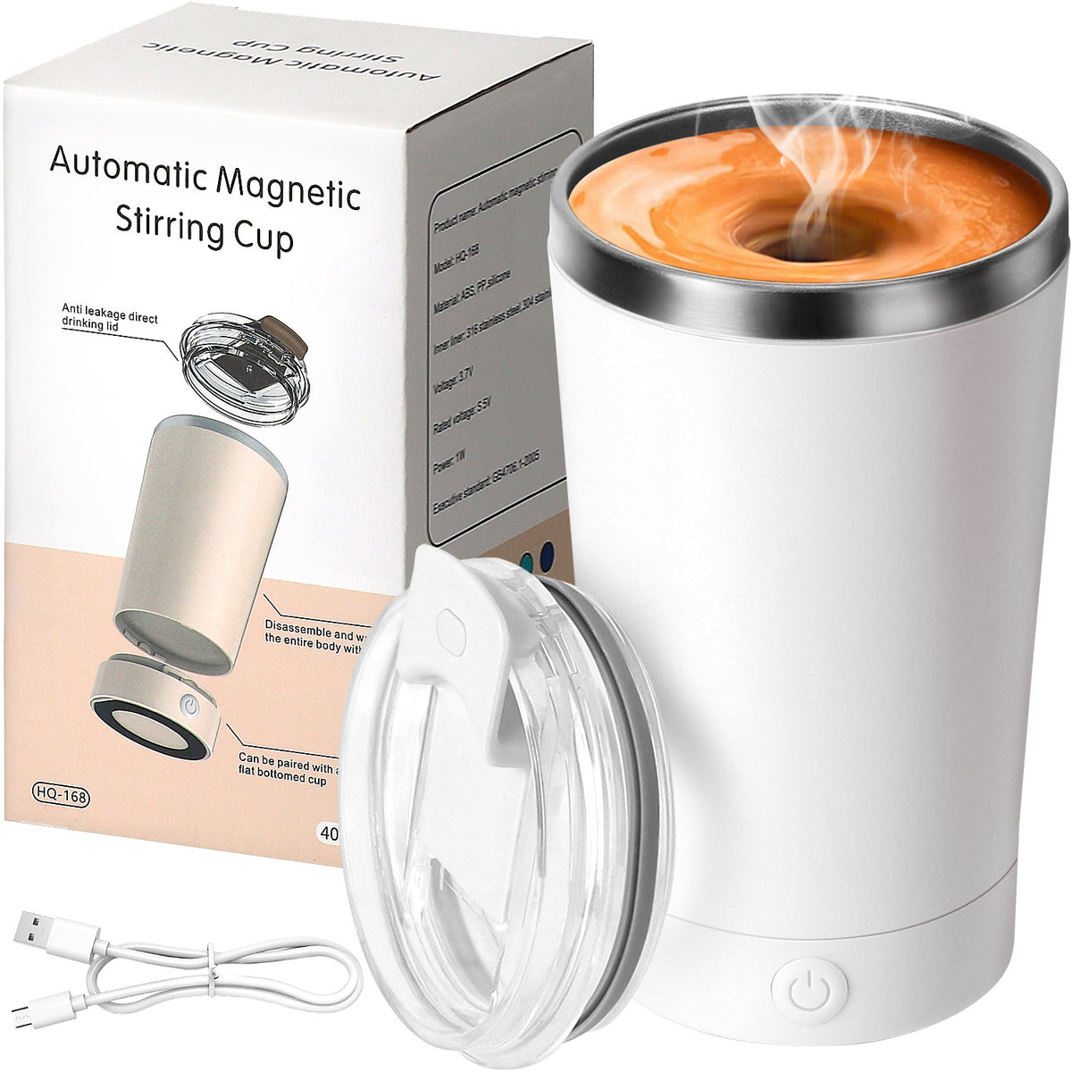 Self Stirring Mug 14oz Rechargeable – 316 Stainless Steel Automatic Magnetic Stirring Coffee Cup with Lid for Coffee, Tea & Hot Chocolate