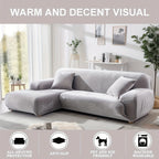 Velvet Stretch Sofa Cover Slipcover – Thick High-Elasticity Plush Couch Cover for L-Shape 1 2 3 4 Seater, Polyester Spandex Furniture Protector with Pillowcase for Living Room