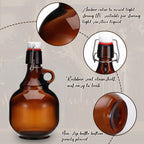Amber Glass Growlers for Beer, Set of 4 – 34oz, Home Brewing, Fermentation & Storage for Soda, Cider & Wine, PVC-Free