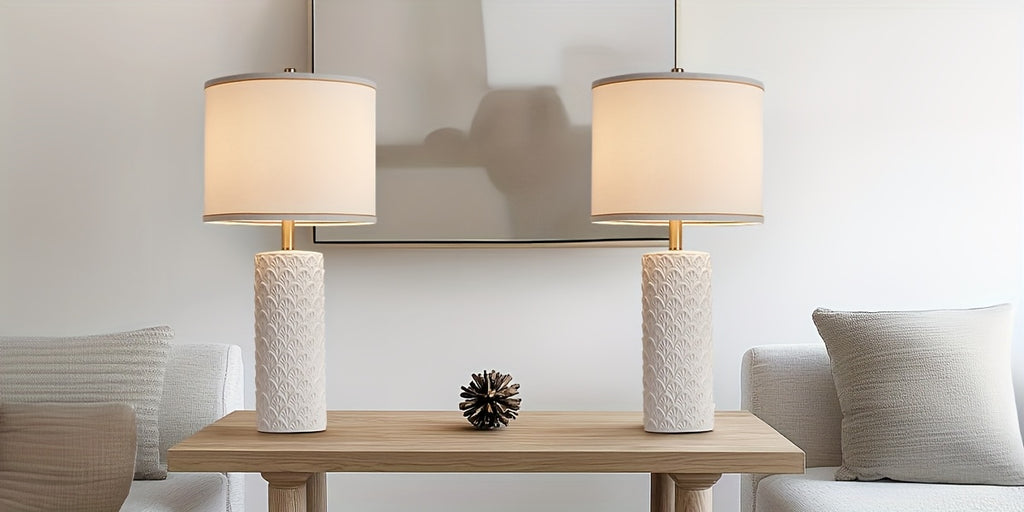 27" Modern Ceramic Table Lamp Set of 2 – Farmhouse Bedside Lamps with 3 Color Temperatures for Bedroom, Living Room & Office (LED Bulb Included)