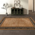 Crystal Velvet Area Rug Traditional Camel Brown Bordered – Non-Slip Machine Washable Plush Carpet, 800g/sqm Dense Pile, 31x20in