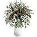 Artificial Christmas Greenery Stems with Red Berries 20pcs 14 Inch Flocked Norfolk Pine Picks for DIY Wreaths Xmas Tree Holiday Centerpiece Indoor Home Vase Filler Decor