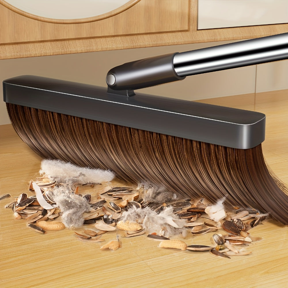 Extended Handle Broom and Dustpan Set with Extra Broom Head – Comb Teeth, Unflagged Bristles & 4-Section Stainless Steel Handle for Hard Floors, Home, Office & Outdoor
