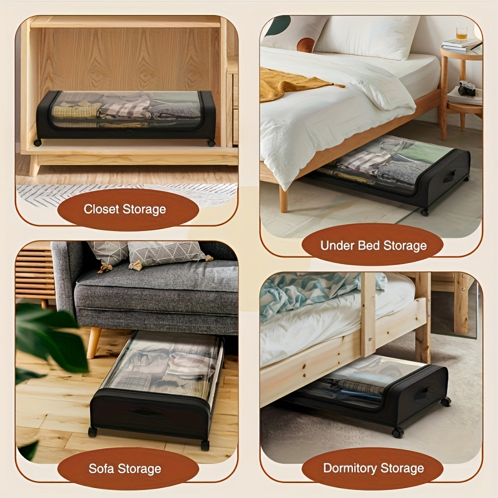 Rolling Under Bed Storage with Wheels - Metal Drawer Organizer for Clothes, Blankets, Shoes & Bedding, 1pc or 2pcs, Gray & Black, Wheeled Storage Box