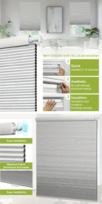 Cordless Honeycomb Blinds No Drill No Tools – Cellular Shades Color-Matched Easy Install Window Blinds for Bedroom Living Room & Office