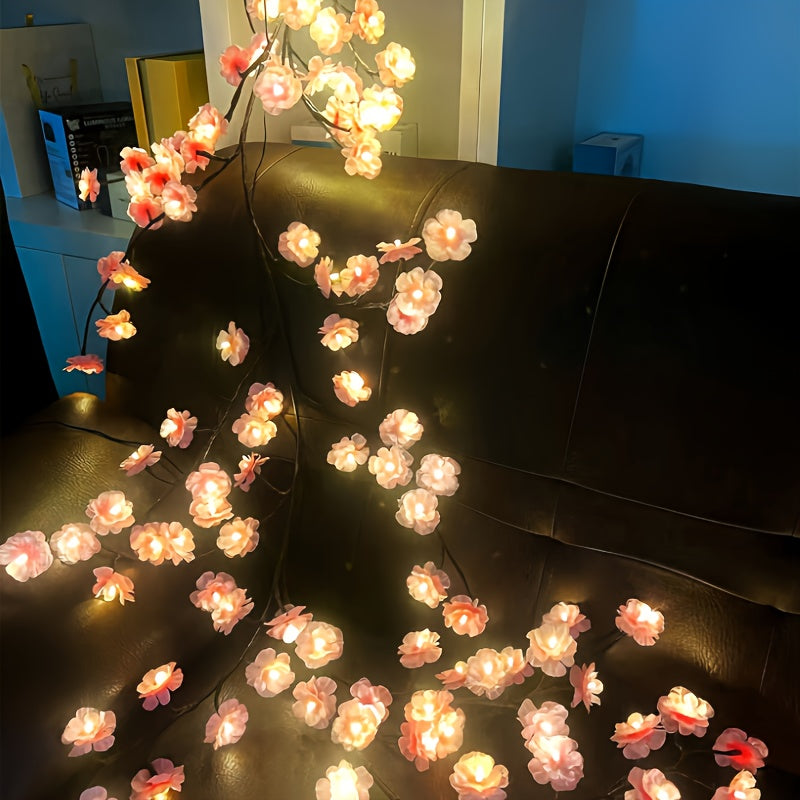 Cherry Blossom LED Chandelier Rattan Light, 96/144 LED USB Powered with 8 Modes – Hanging Flower String Light for Indoor Outdoor Holiday Party, Halloween, Christmas, Valentine’s Day & Seasonal Decor