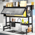 Over The Sink Dish Drying Rack with Dustproof Cover, 3-Tier Large Capacity Organizer for Dishes, Glasses, Bowls & Cutlery – Space-Saving Black Kitchen Storage Rack