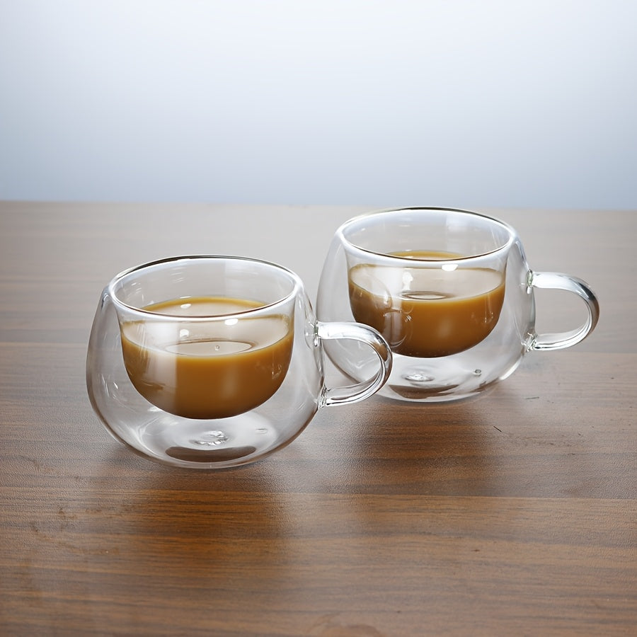 Double Wall Glass Coffee Cup with Handle 3.7oz – Insulated Transparent Borosilicate Glass for Cappuccino Espresso Latte Tea, Set of 2 4 6 or 8
