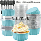 Aluminum Foil Baking Cups with Lids – Assorted Color Cupcake & Muffin Tins for Parties, Weddings & Events | 50-Pack with Lids or 30-Set with Spoons