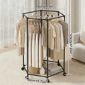 Hexagonal Rotating Clothes Rack with Wheels Large Capacity Freestanding Garment Rack for Bedroom Closet Entryway