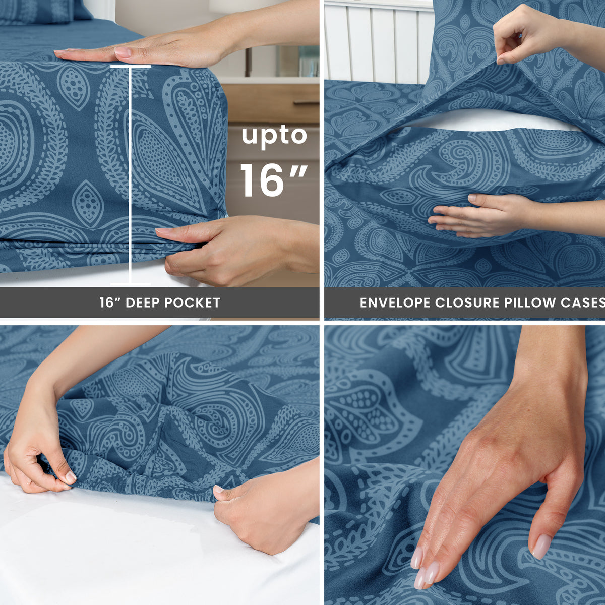 Paisley Bed Sheet Sets Queen King Twin Full Cal King – Soft Brushed Microfiber Deep Pocket Fitted Sheet & Pillowcases, Wrinkle Free