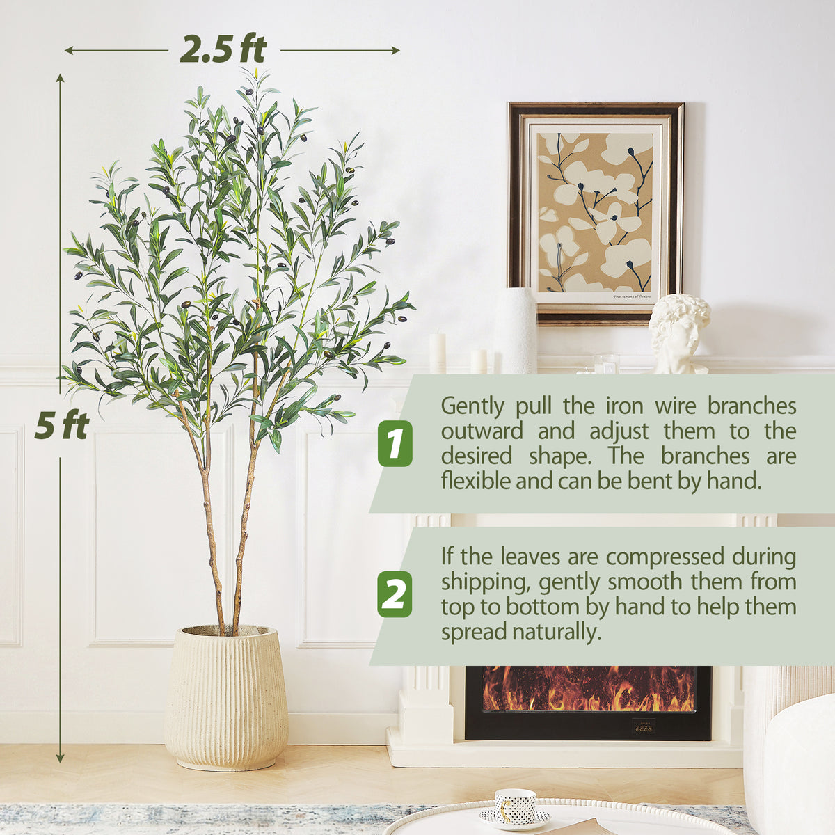 Tall Artificial Olive Tree 5/6/7FT Thick Trunk Indoor Faux Olive Plant with Lush Leaves & Berries for Living Room, Kitchen & Home Decor, Spring Summer Decoration