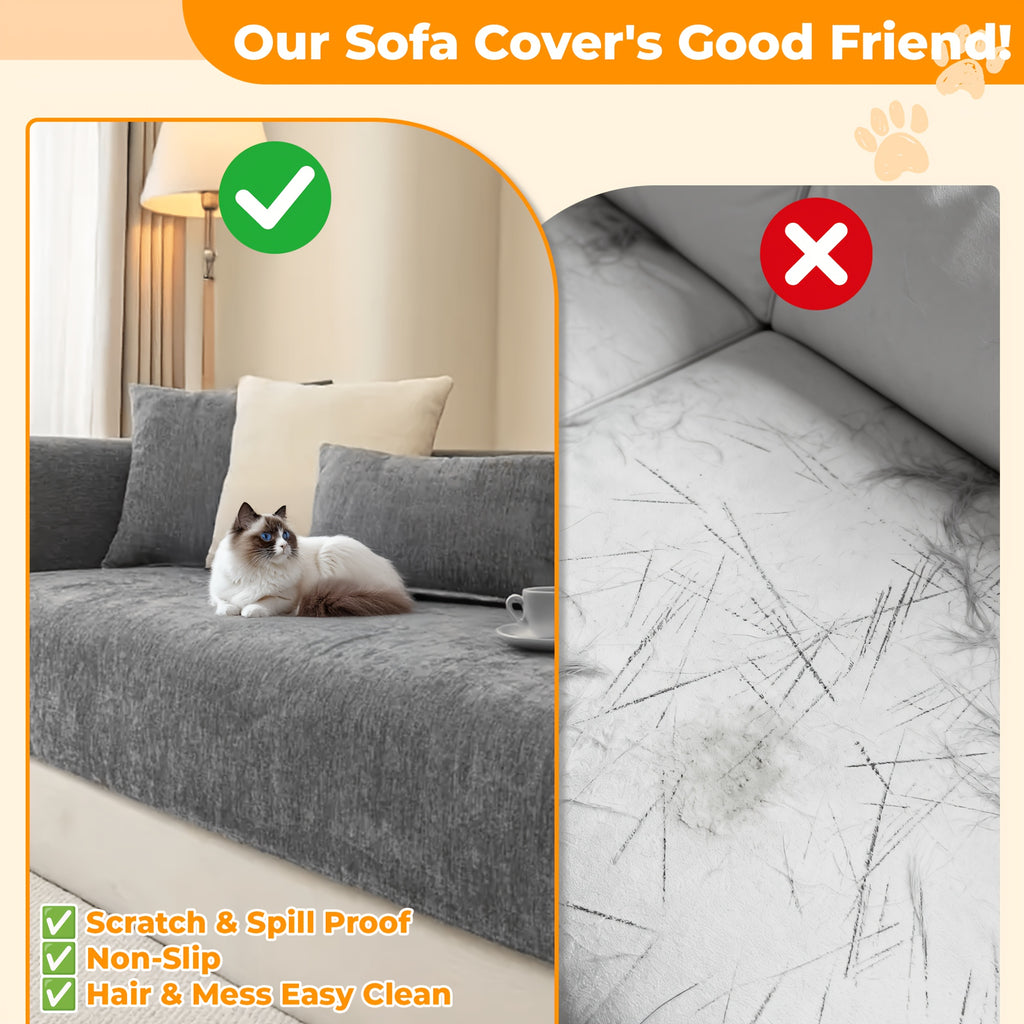 Chenille Sofa Cover for 3 4 Seater Washable Non-Slip Couch Cover Pet Friendly Furniture Protector Gray Brown Living Room