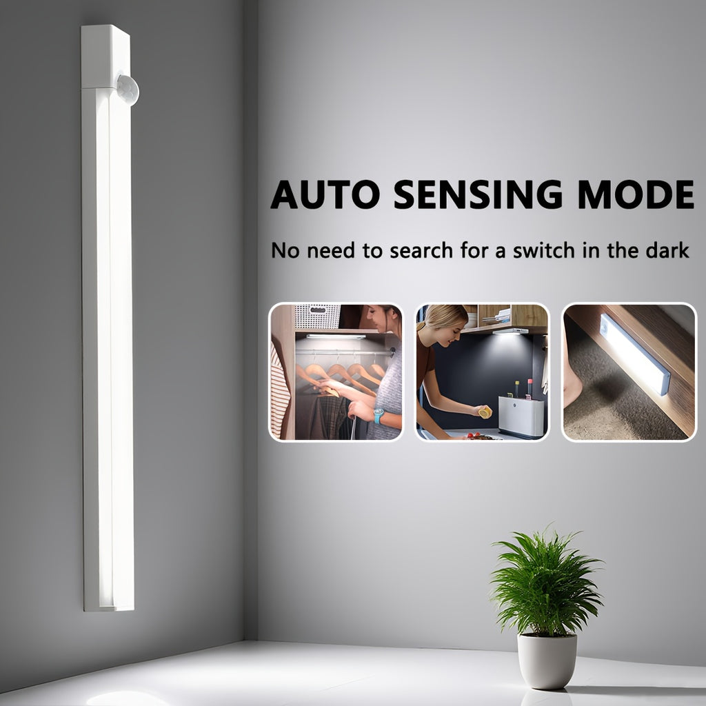 LED Motion Sensor Cabinet Lights 6-Pack, USB Rechargeable Magnetic Indoor Night Light Strips for Stairs, Shelves & Closets – 3.94in / 7.87in / 11.81in