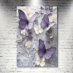 Elegant Butterfly Floral Canvas Wall Art – Wooden Framed Large Print, Rustic Farmhouse Style, Purple & White Floral Design on Grey Background, Perfect for Wedding, Bridal Shower, Living Room & Home Decor