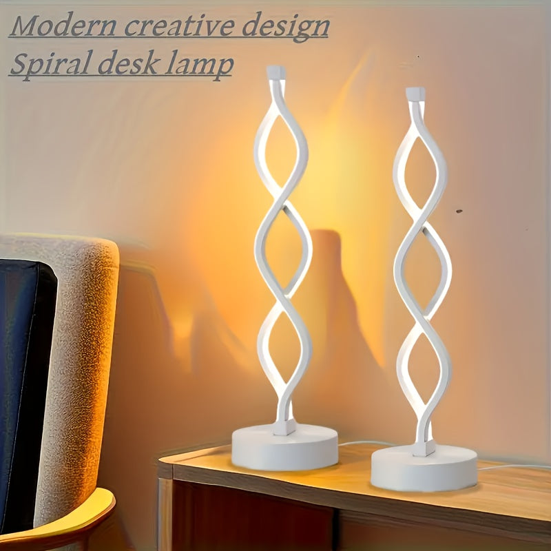 Spiral LED Table Lamp Dimmable 3-Color Modern Minimalist Bedside Lamp - Creative Wave Design Desk Lamp with Metal Base & USB Charging, Small Night Lamp for Bedroom, Living Room, Office & Study