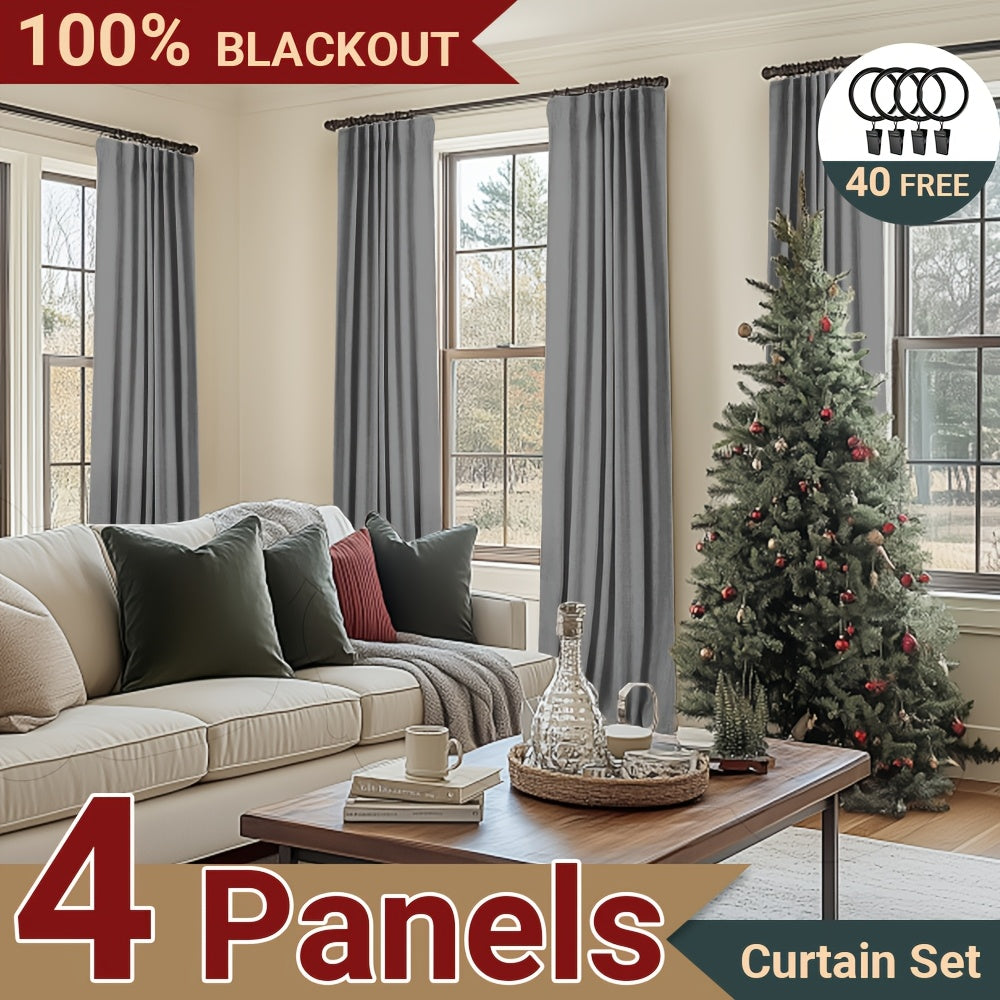 100% Blackout Faux Linen Curtains 4 Panels - Thermal Insulated Drapes with Clip Rings or Rod Pocket, Extra Wide 50" Panels for Bedroom Living Room, 10 Colors 4 Lengths