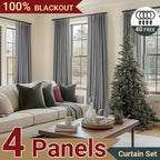100% Blackout Faux Linen Curtains 4 Panels - Thermal Insulated Drapes with Clip Rings or Rod Pocket, Extra Wide 50" Panels for Bedroom Living Room, 10 Colors 4 Lengths