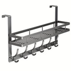 Over Door Hook Rack 2-Tier 5 or 6 Hooks Rustproof Metal – Space-Saving No-Damage Hanger for Clothes, Coats, Hats & Handbags, Gray