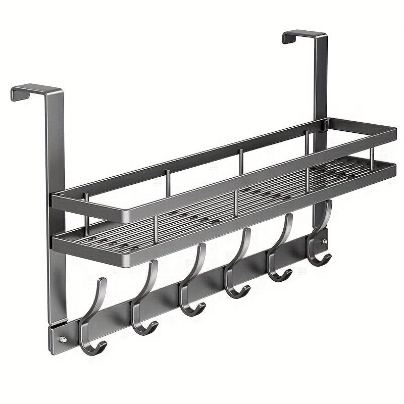 Over Door Hook Rack 2-Tier 5 or 6 Hooks Rustproof Metal – Space-Saving No-Damage Hanger for Clothes, Coats, Hats & Handbags, Gray