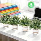 4-Pack Small Artificial Potted Plants Indoor Faux Greenery in Paper Pulp Pots for Shelf Desk Home Farmhouse Bathroom Room Decor