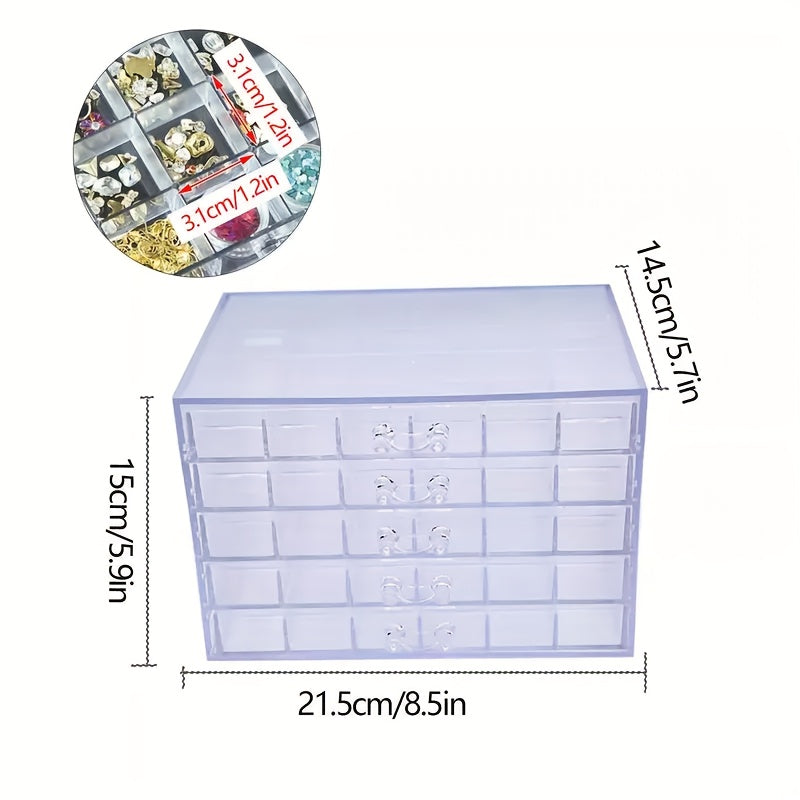 Transparent 5 Layer Drawer Storage Box Nail Jewelry Organizer – 120 Cell Stackable Nail Art Polish Holder for Earrings Rings Necklaces Small Accessories