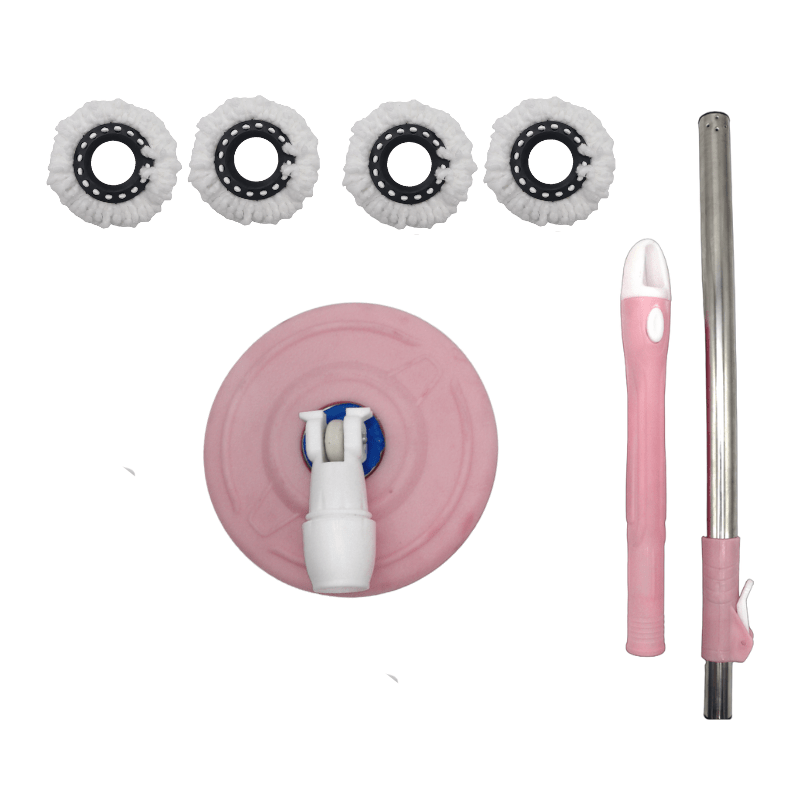 Pink 360 Spin Mop and Bucket Set with Wringer 4 Microfiber Heads Stainless Steel Adjustable Handle for Hardwood Tile Laminate Floor Cleaning