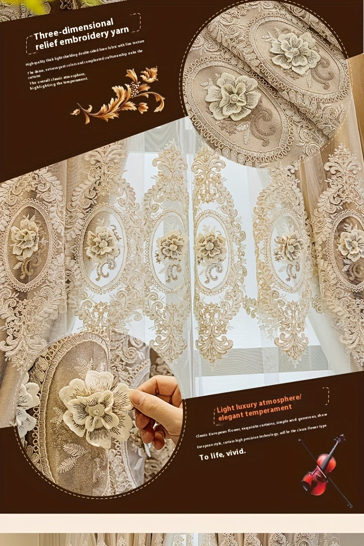 Luxury Blackout Curtains for Bedroom Living Room, European 3D Jacquard Embroidery Grommet Top Window Drapes, Thermal Insulated Light Blocking Machine Washable Panels