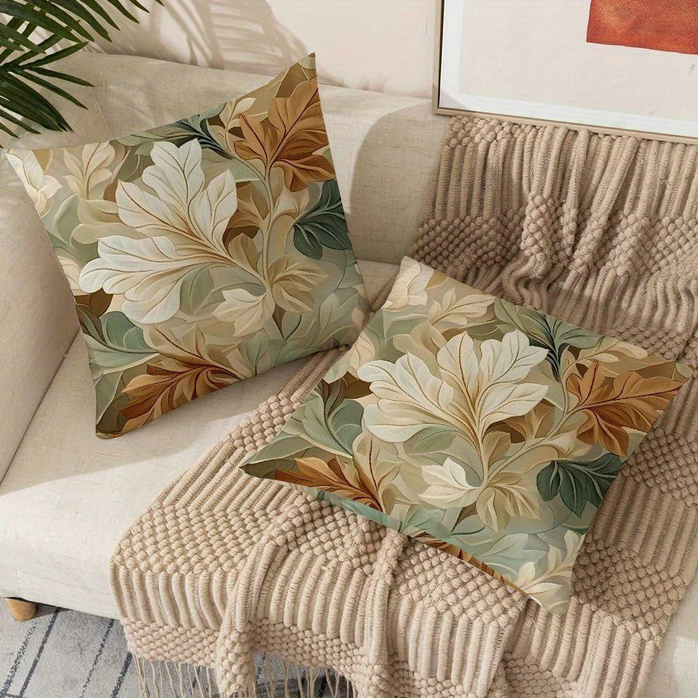 Vintage Floral Farmhouse Pillow Covers 2-Pack – Leaf Pattern Envelope Closure, Machine Washable, 16x16 18x18 20x20, Sofa Armchair Bed Decor