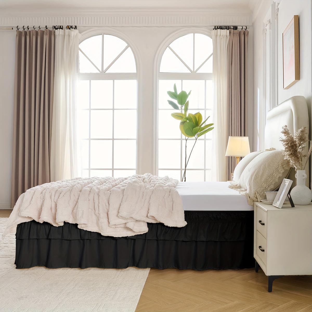 Dust Ruffle Bed Skirt 16 Inch Drop Elastic Wrap Around – Double Ruffle Easy Install Machine Washable, Twin Full Queen King CK, 10 Colors