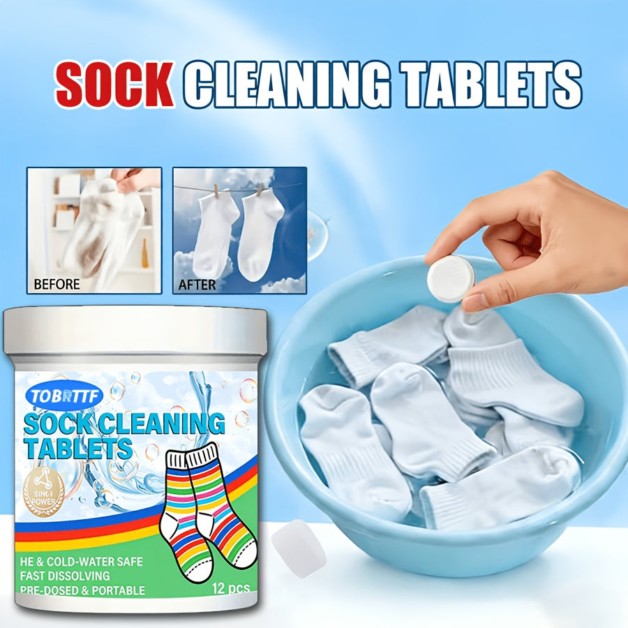 Sock Cleaning Tablets 12pcs Deep-Penetrating Laundry Soak Tabs for Dirty Socks Removes Sweat Stains & Odors No Scrubbing Needed Citric Acid Formula