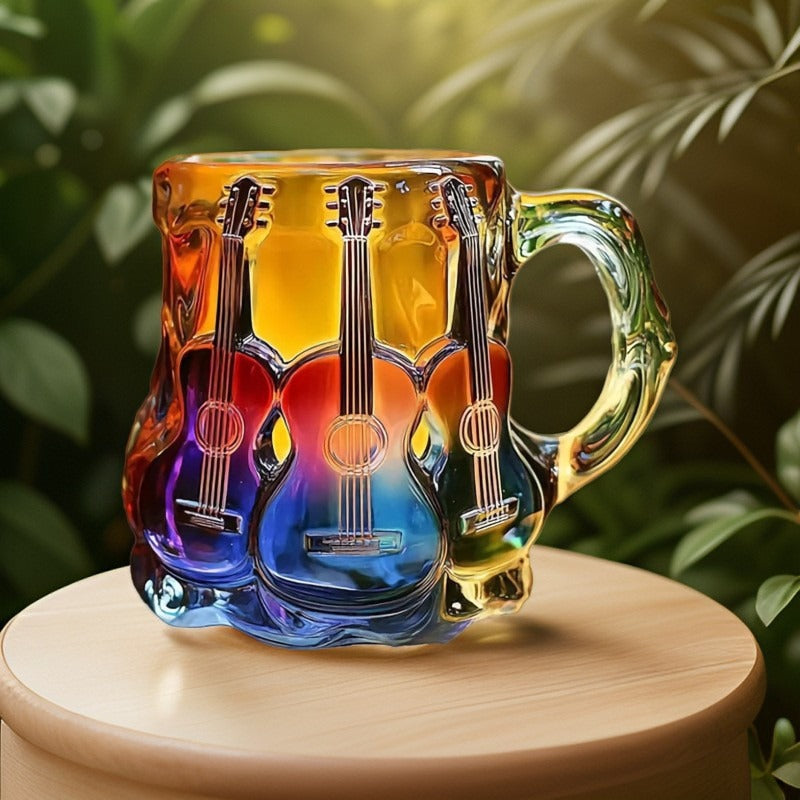 Guitar Painted Coffee Mug - Musical Art Design Cup, Creative Craftware Ornament, Hand Painted Guitar Pattern Drinkware for Music Lovers, Unique Gift, Home Decor Accent