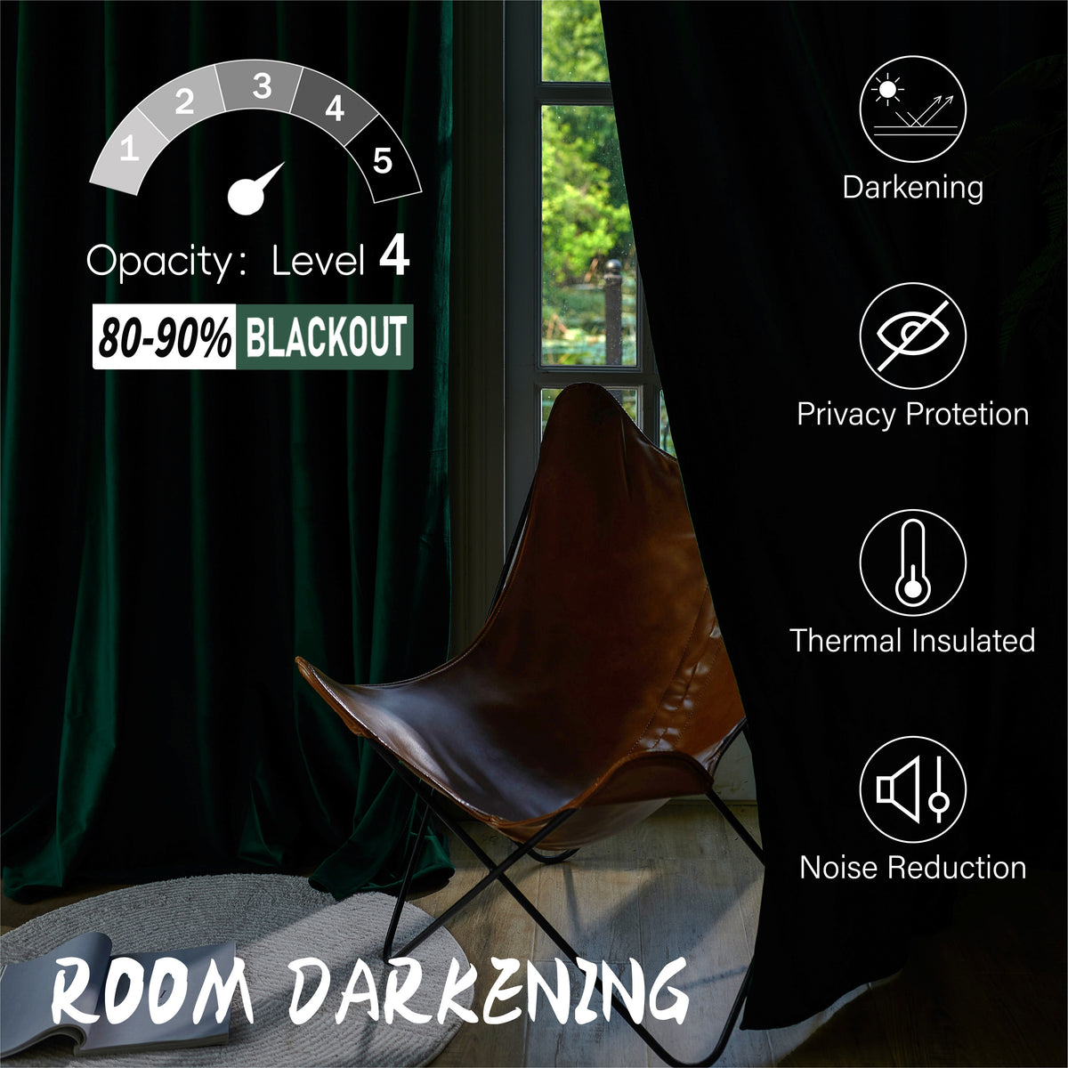 Blackout Velvet Curtains 4 Panels - Thermal Insulated Grommet Drapes, Noise Reducing Soft Window Curtains for Living Room Bedroom, Multiple Sizes & Colors