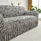 Elastic Sofa Cover with Printed Skirt - Universal Stretch Couch Slipcover Furniture Protector 2 3 4 Seater Living Room Bedroom Office All Seasons