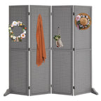 5 FT Freestanding Pegboard Room Divider | Wood Folding Privacy Screen & Display Board Organizer with Support Feet – White, Black, Natural, Grey | Craft Shows, Retail & Home