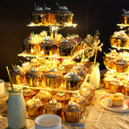 4-Tier Square Acrylic Cupcake Stand with LED Light Strip Holds 52 Cupcakes Dessert Display Tower for Weddings Birthdays Christmas Parties Graduations