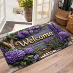 Floral Doormat Indoor Non-Slip Hydrangea Lavender Print Flannel Welcome Mat Easy Clean for Entrance Bedroom Living Room Holiday Decor 3 Sizes