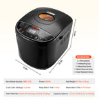 Bread Maker Machine 19-in-1 with Ceramic Non-Stick Pan, 15-Hour Timer, 3 Crust Colors, Auto Keep-Warm – Up to 2 LB Loaf