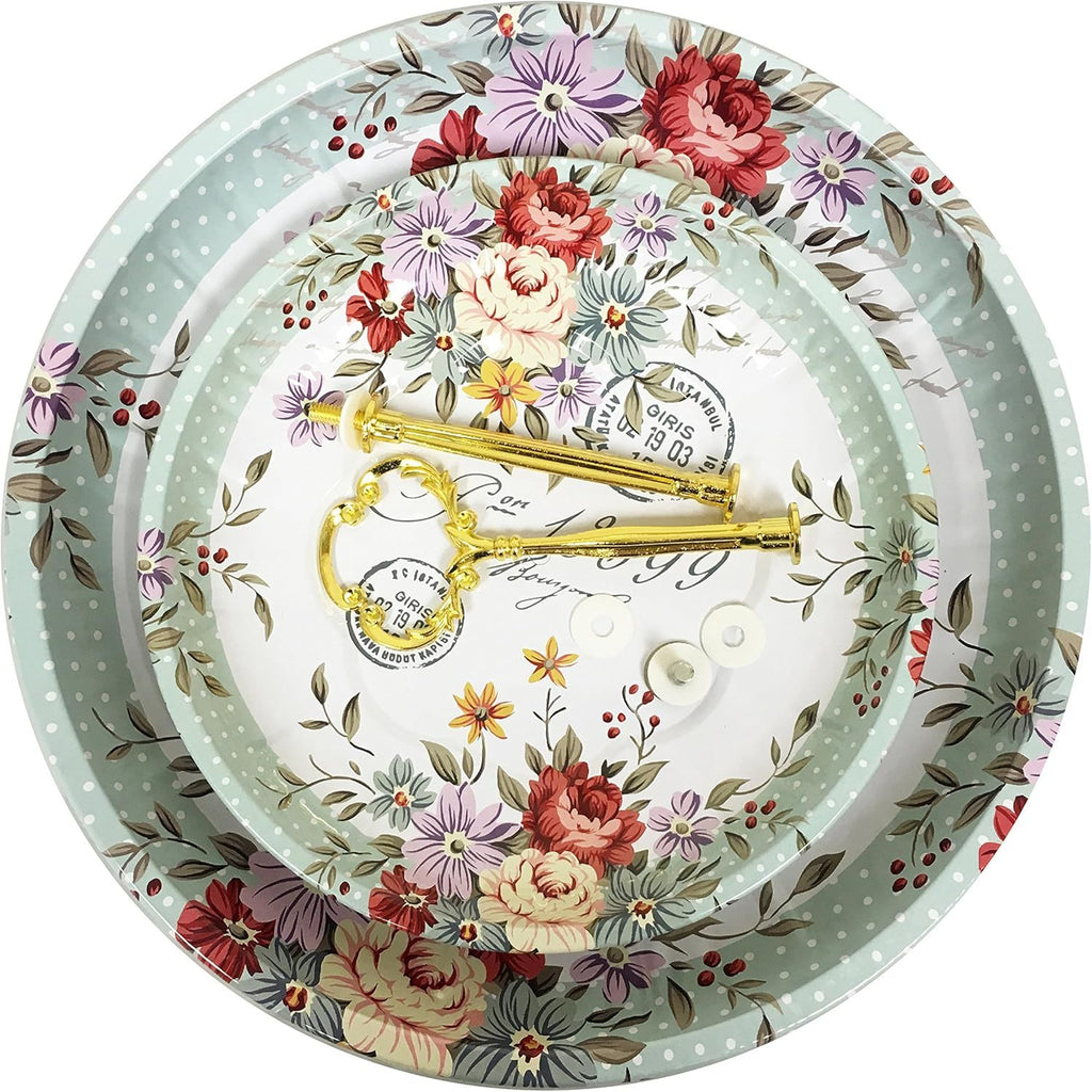 2 Tier Floral Metal Cake Stand Dessert Tower - Vintage Pastry Cupcake Serving Tray for Tea Party, Baby Shower, Birthday & Wedding Table Centerpiece Decoration