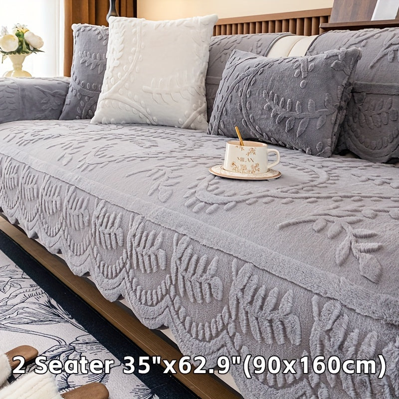 Faux Rabbit Fur Sofa Cover Thick Winter Warm Couch Protector Non-Slip Machine Washable Pet-Friendly Floral Sofa Slipcover for 1 2 3 4 Seater Living Room Bedroom