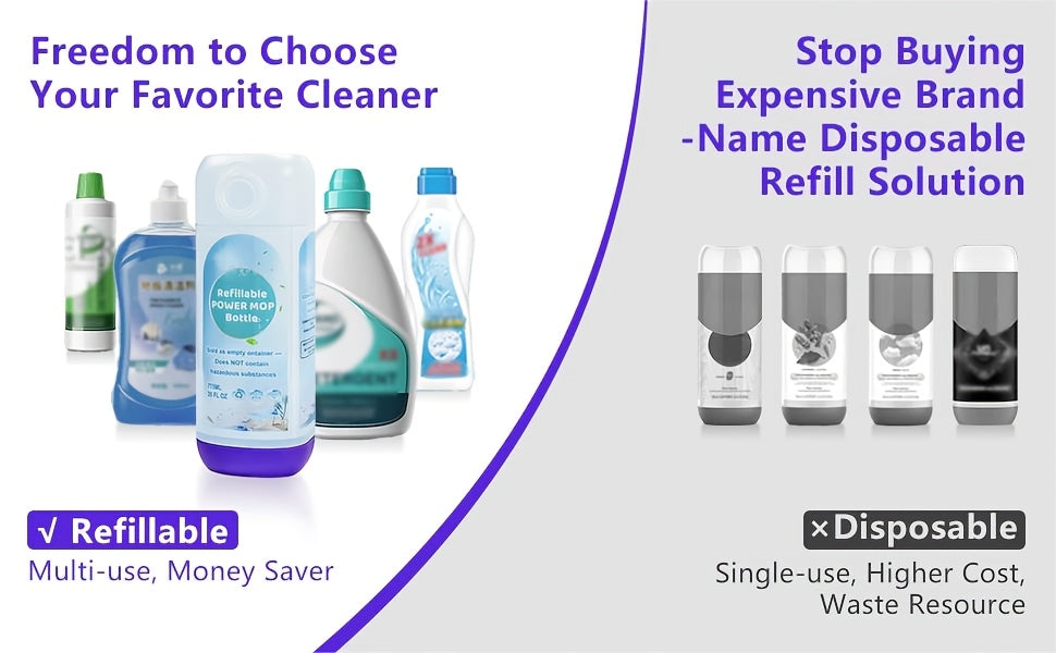 Refillable Bottle for Swiffer PowerMop 26 oz – Reusable Leak-Proof HDPE Mop Bottle with 5 Gaskets & Folding Funnel, Compatible with Power Mop, Eco-Friendly Floor Cleaning Solution