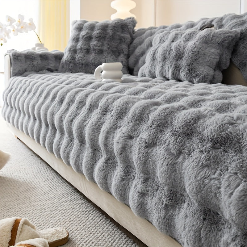 Faux Rabbit Fur Plush Sofa Cover Thick Milkskin Split Slipcover Cozy Winter Warmth Pet Friendly Machine Washable 1 2 3 4 Seater Living Room Bedroom Office